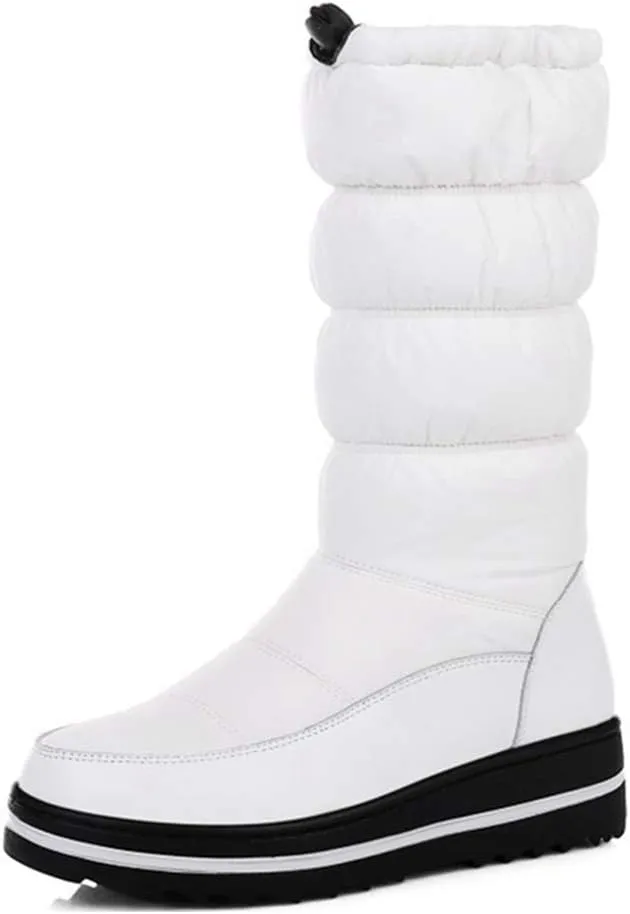MIOKE Women's Waterproof Rain Snow Boots Winter Fashion Mid Calf Fur Lined Platform Elastic Arctic Snow Boot