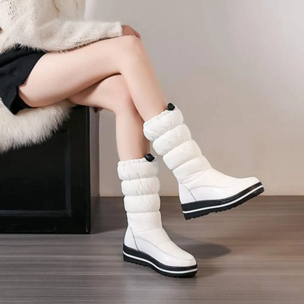 MIOKE Women's Waterproof Rain Snow Boots Winter Fashion Mid Calf Fur Lined Platform Elastic Arctic Snow Boot