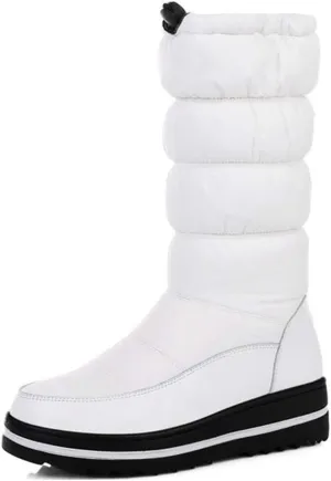MIOKE Women's Waterproof Rain Snow Boots Winter Fashion Mid Calf Fur Lined Platform Elastic Arctic Snow Boot