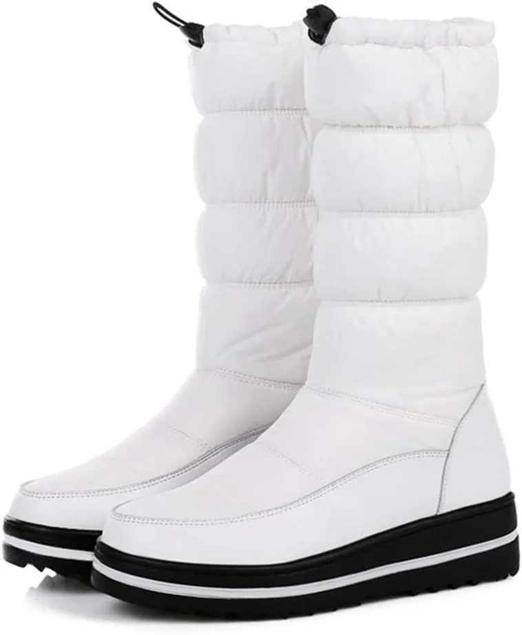MIOKE Women's Waterproof Rain Snow Boots Winter Fashion Mid Calf Fur Lined Platform Elastic Arctic Snow Boot