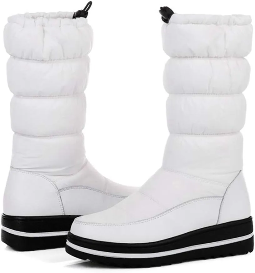 MIOKE Women's Waterproof Rain Snow Boots Winter Fashion Mid Calf Fur Lined Platform Elastic Arctic Snow Boot