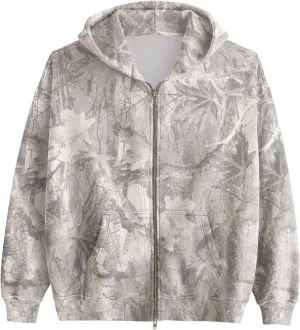 MISSACTIVER Camo Zip Up Hoodie Women Men Maple Leaf Print Fleece Oversized Hooded Sweatshirt Long Sleeve Jackets