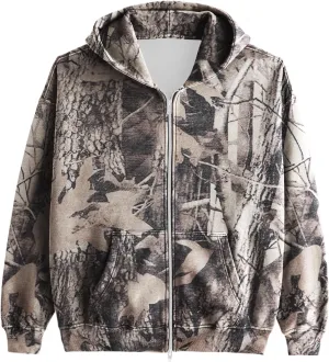 MISSACTIVER Camo Zip Up Hoodie Women Men Maple Leaf Print Fleece Oversized Hooded Sweatshirt Long Sleeve Jackets