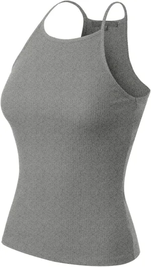 MixMatchy Women's Simple Casual Basic Active High Neck Ribbed Tank Top