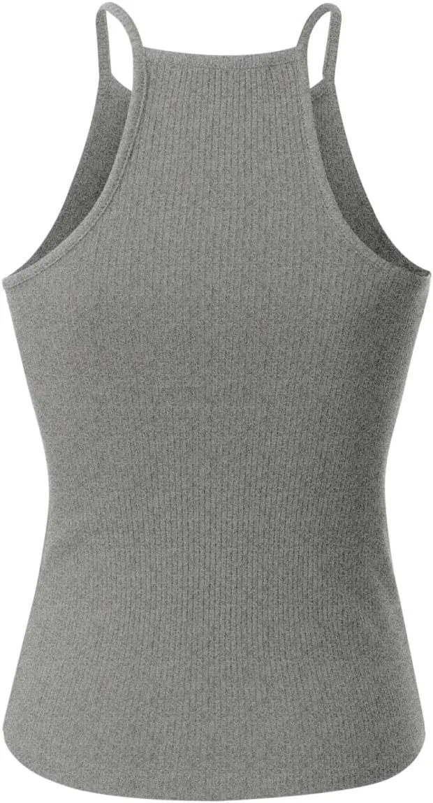 MixMatchy Women's Simple Casual Basic Active High Neck Ribbed Tank Top