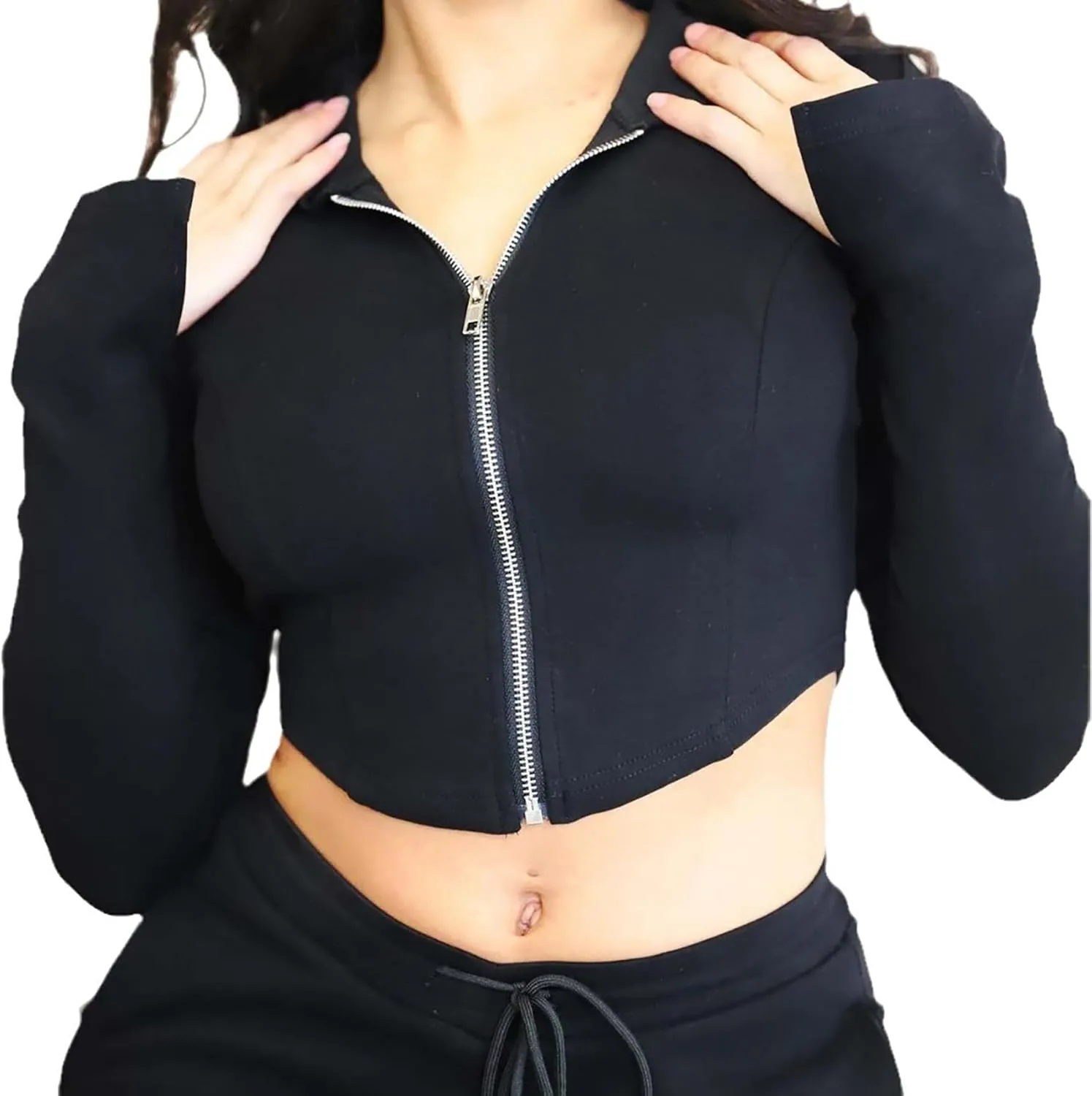 Molisry Women's 2 Piece Outfits Sweat Sets Hoodie Full Zip Up Long Sleeve Cropped Top Drawstring Cargo Pants Workout