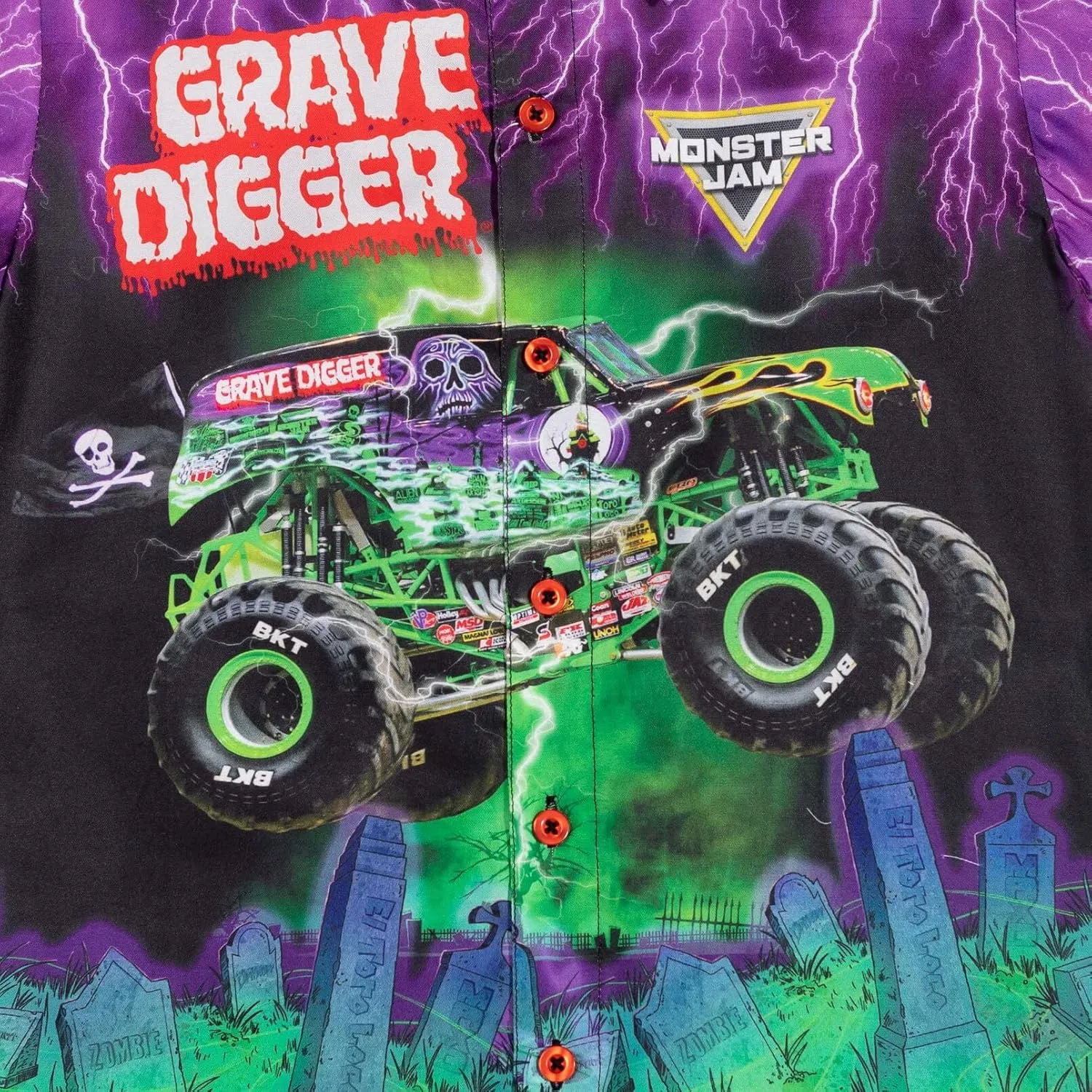 Monster Jam Matching Family Hawaiian Button Down Shirt Toddler to Adult Grave Digger
