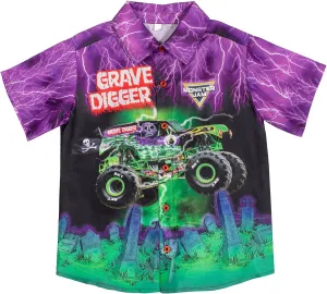 Monster Jam Matching Family Hawaiian Button Down Shirt Toddler to Adult Grave Digger