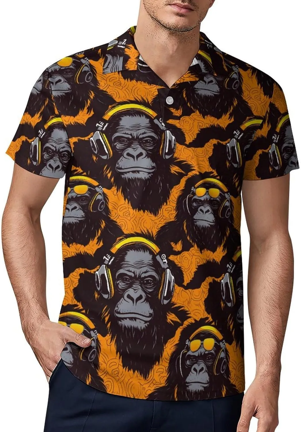 Music Gorilla Men's Polo Shirt Short Sleeve Casual Athletic Quick Dry Golf T-Shirts