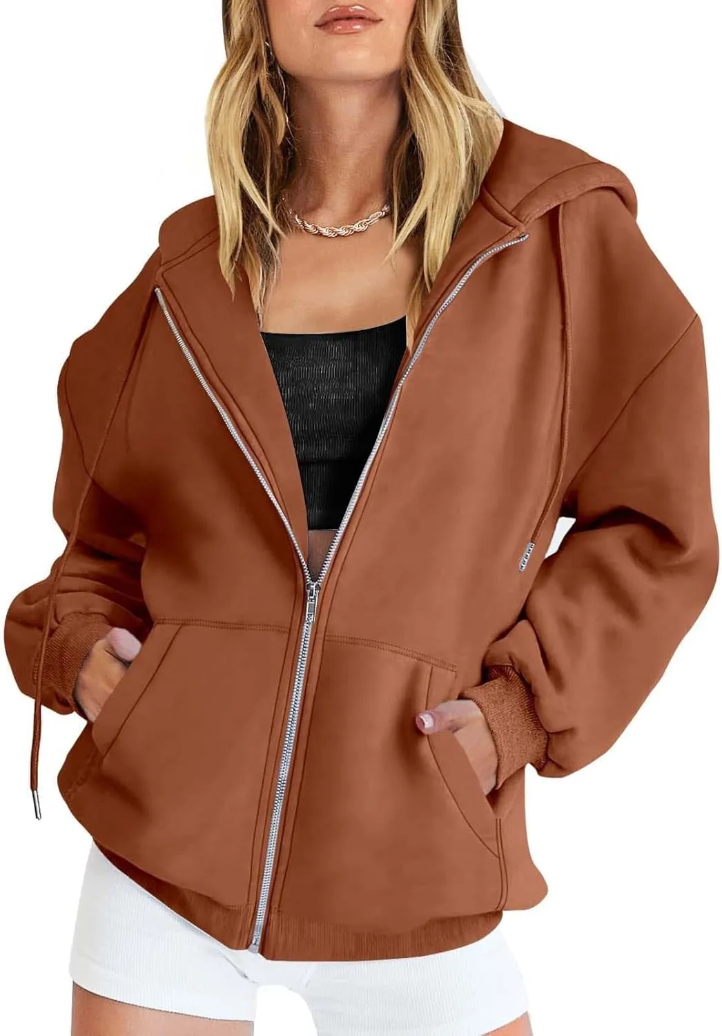 Muyise Women's Oversized Zip Up Hoodie Trendy Fall Outfits Casual Long Sleeve Drawstring Baggy Streetwear with Pockets