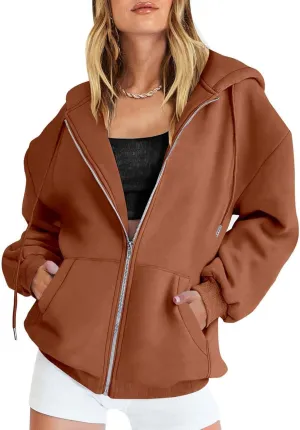 Muyise Women's Oversized Zip Up Hoodie Trendy Fall Outfits Casual Long Sleeve Drawstring Baggy Streetwear with Pockets