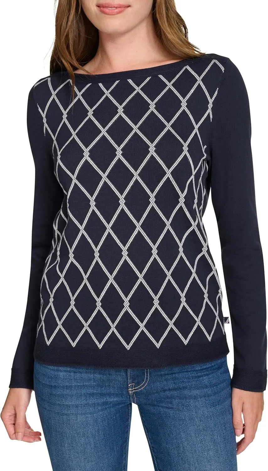 Nautica Women's Boatneck Pullover Intarsia Long Sleeve