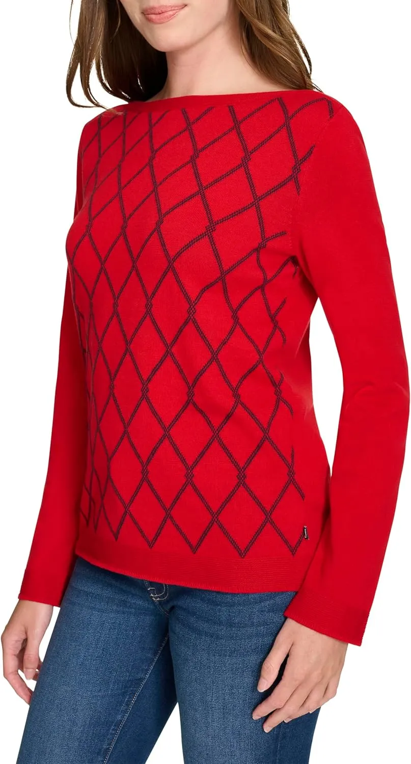Nautica Women's Boatneck Pullover Intarsia Long Sleeve