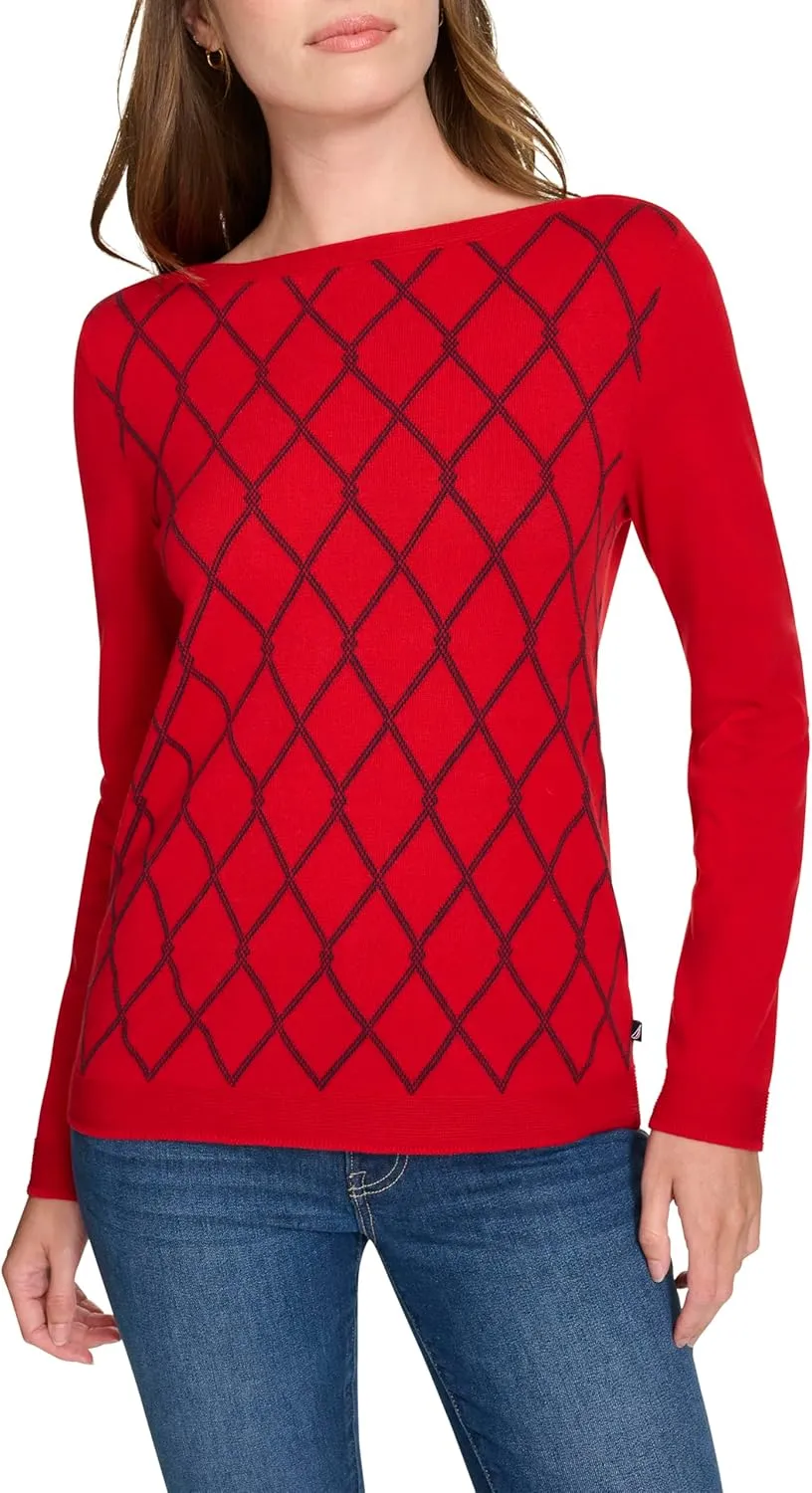 Nautica Women's Boatneck Pullover Intarsia Long Sleeve