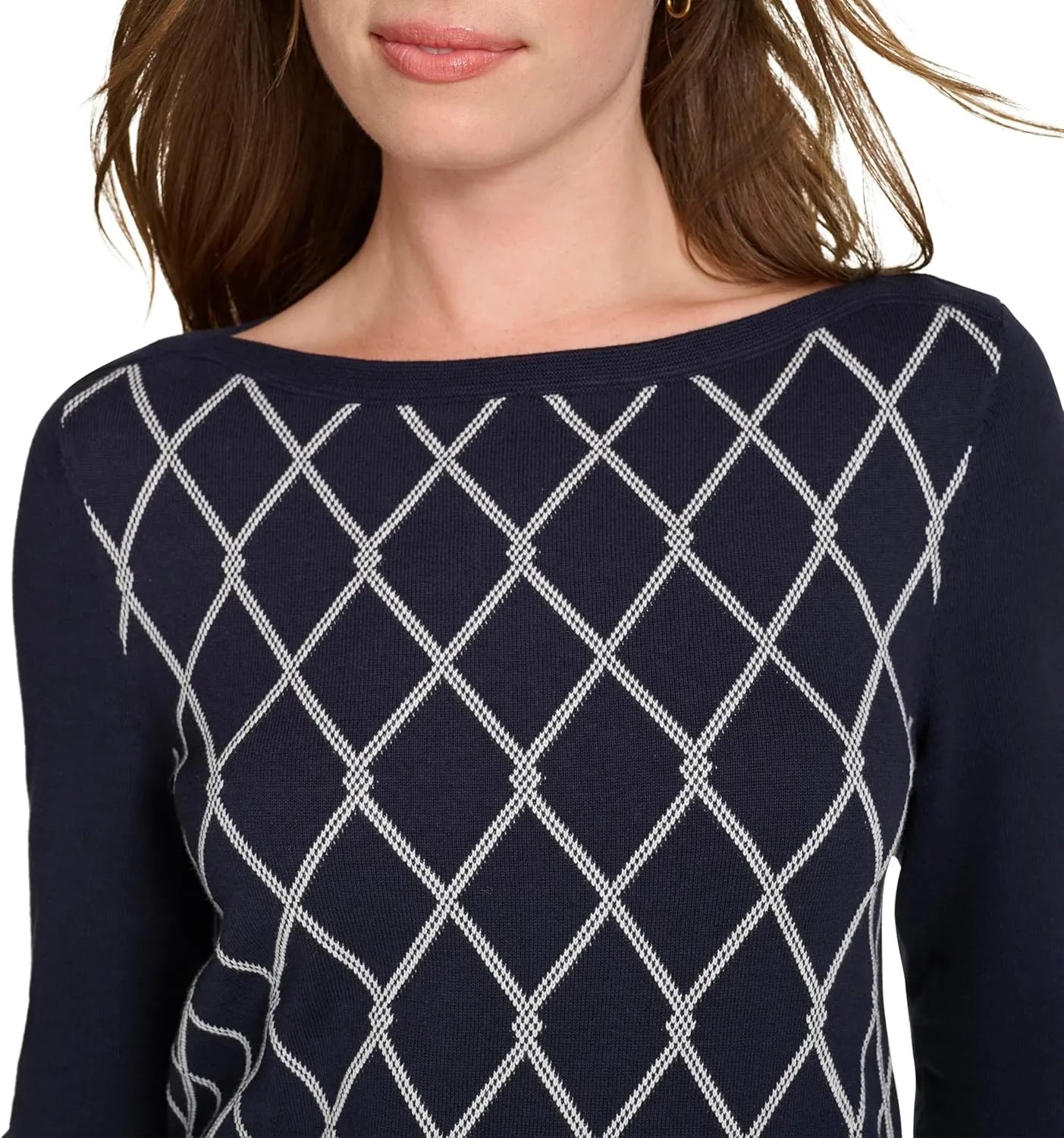 Nautica Women's Boatneck Pullover Intarsia Long Sleeve