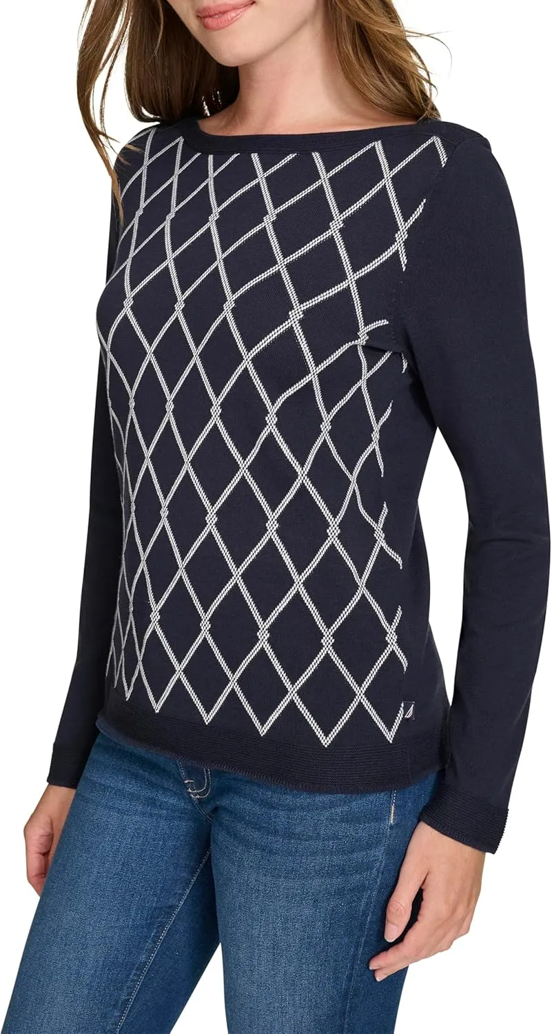 Nautica Women's Boatneck Pullover Intarsia Long Sleeve