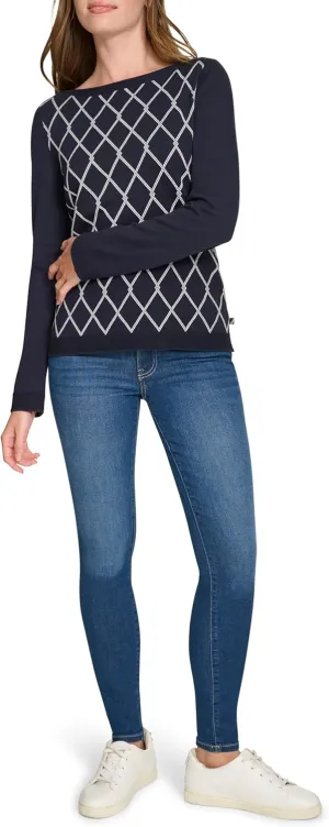 Nautica Women's Boatneck Pullover Intarsia Long Sleeve