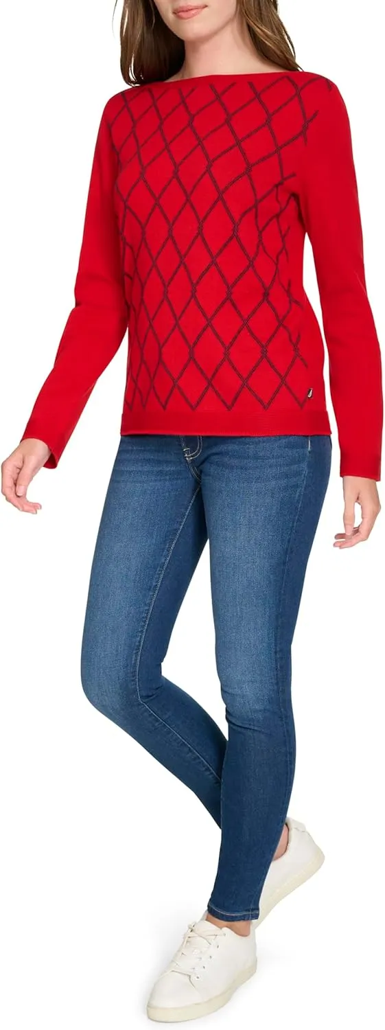 Nautica Women's Boatneck Pullover Intarsia Long Sleeve