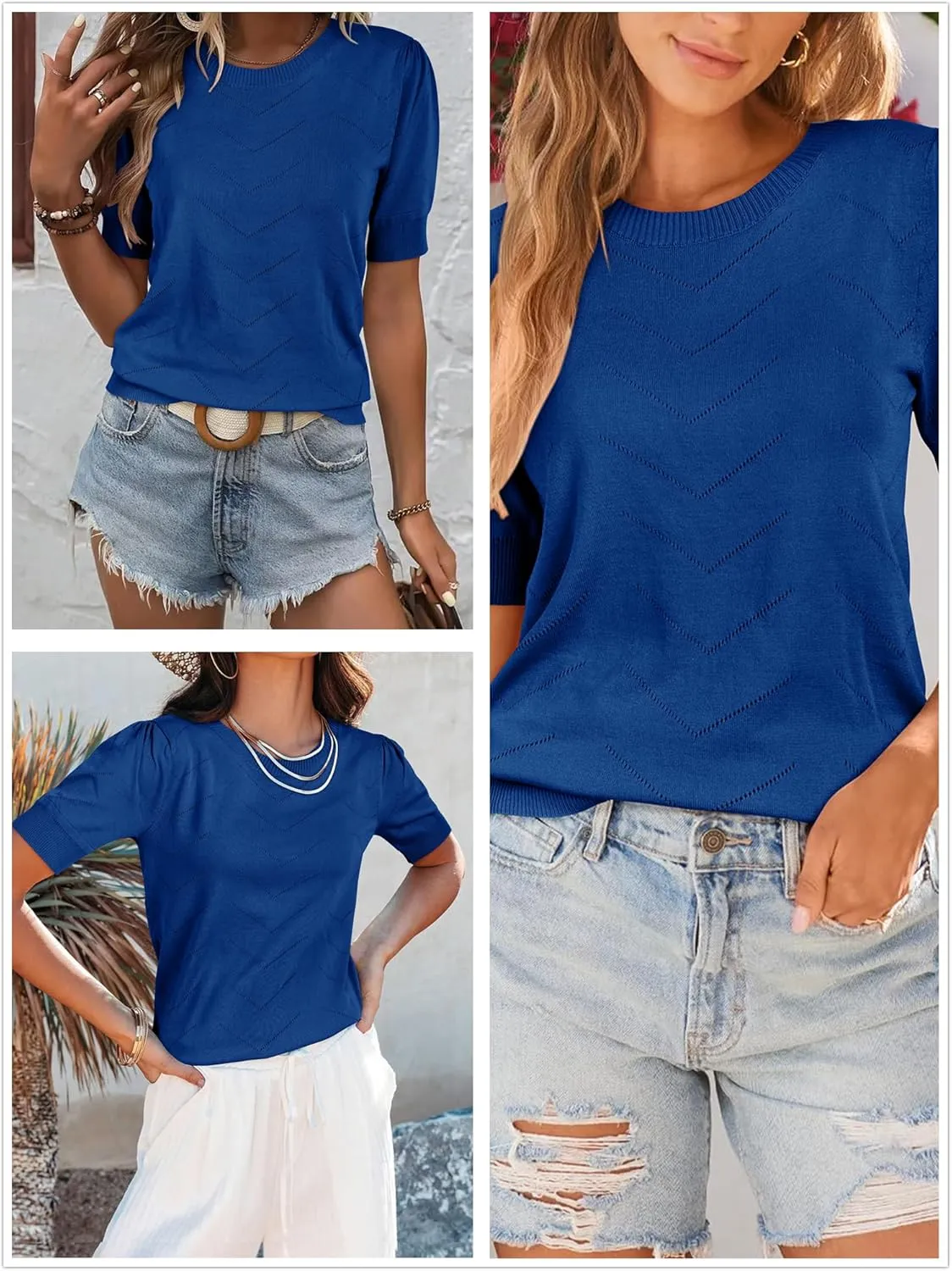 Newshows Womens Summer Short Sleeve Sweater Tops Fall Business Casual Outfits Crewneck Lightweight Dressy Knit Shirts