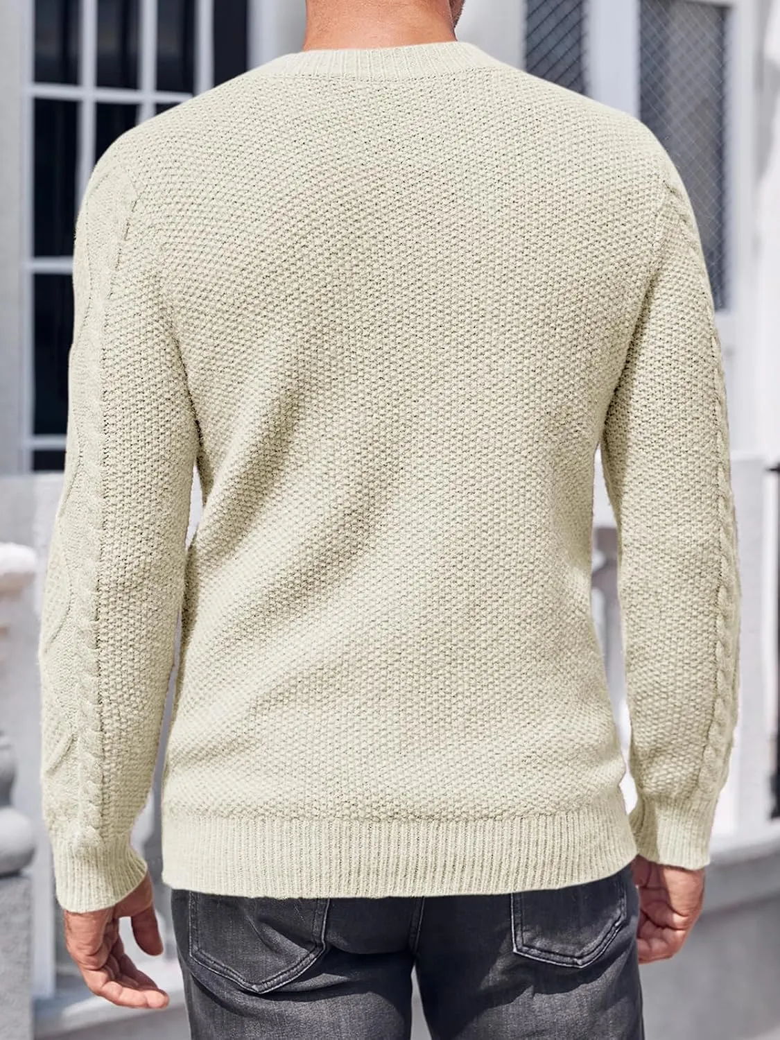 NIUBIA Men's Slim Fit Crewneck Pullover Sweater Winter Casual Chunky Cable Knit Comfort Heavy Long Sleeve Sweaters