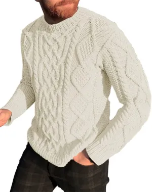NIUBIA Men's Slim Fit Crewneck Pullover Sweater Winter Casual Chunky Cable Knit Comfort Heavy Long Sleeve Sweaters