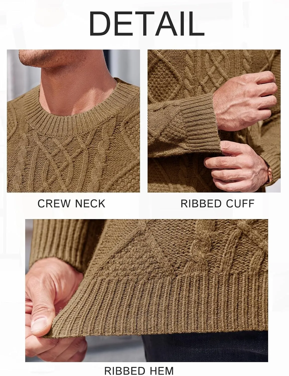 NIUBIA Men's Slim Fit Crewneck Pullover Sweater Winter Casual Chunky Cable Knit Comfort Heavy Long Sleeve Sweaters