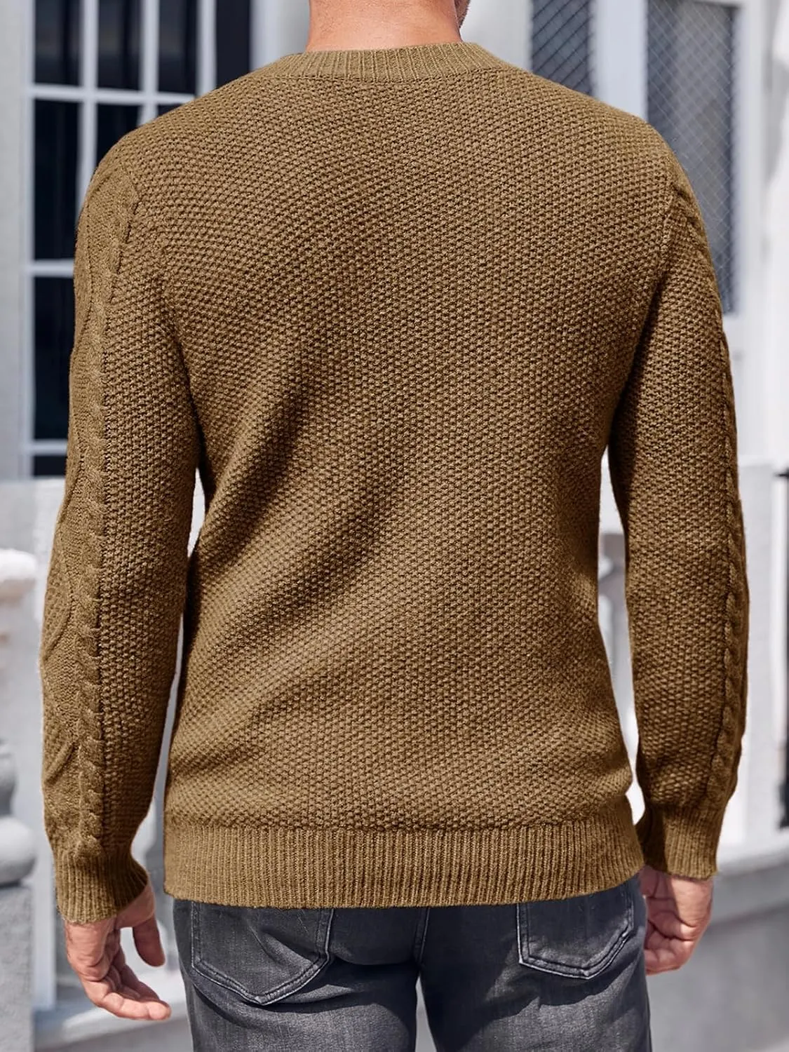 NIUBIA Men's Slim Fit Crewneck Pullover Sweater Winter Casual Chunky Cable Knit Comfort Heavy Long Sleeve Sweaters