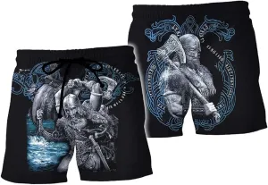 Nordic Mythology Odin Fenrir Wolf Raven 3D Print T-Shirt Tank Tops/Vest Shorts Set, Novelty Summer Quick Dry Workout Shirt Bodybuilding Sleeveless Tees Boardshorts Suit,Shorts,S
