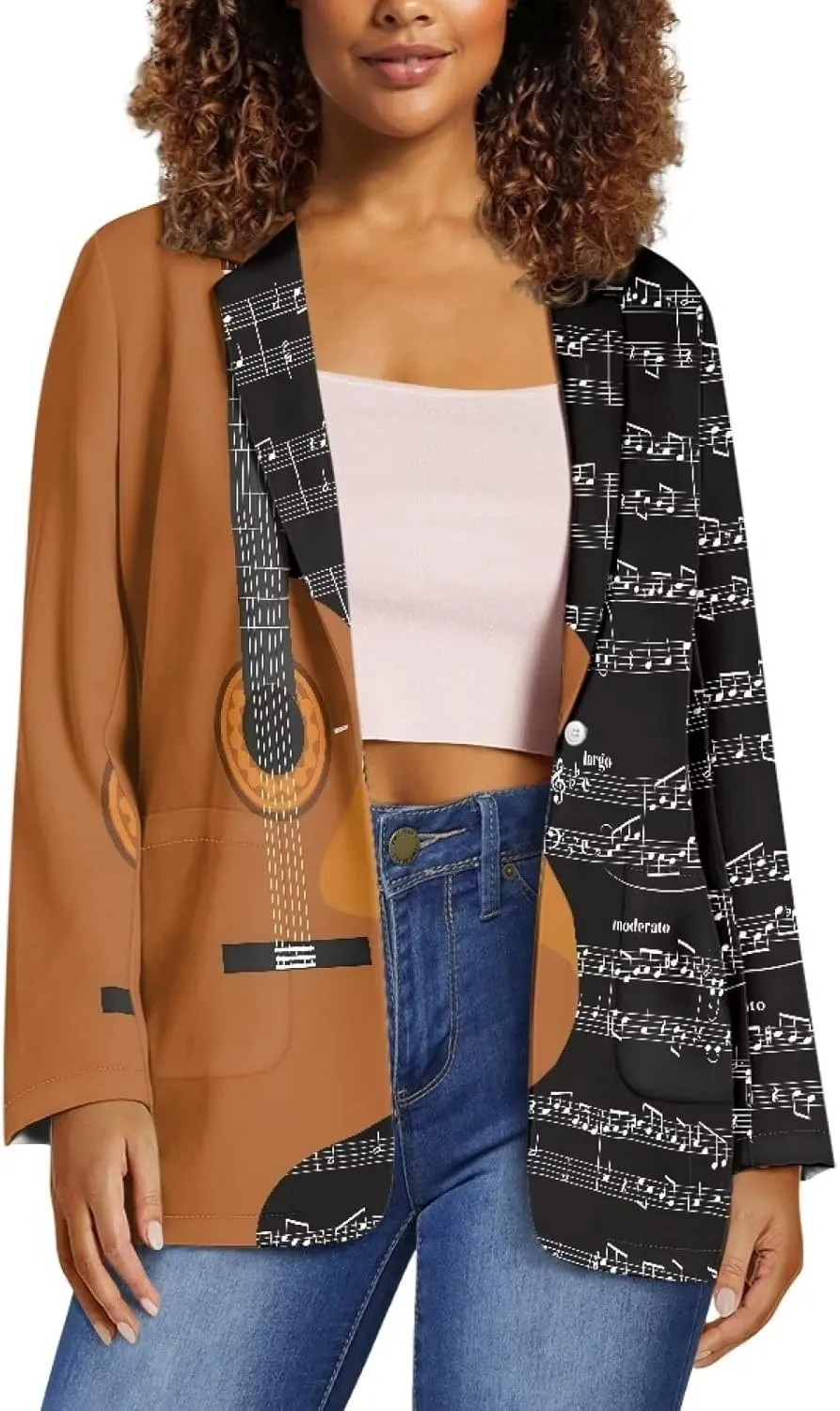 Novelty Women's Casual Blazers Long Sleeve Open Front Button Work Offic Blazer Jackets with Pockets