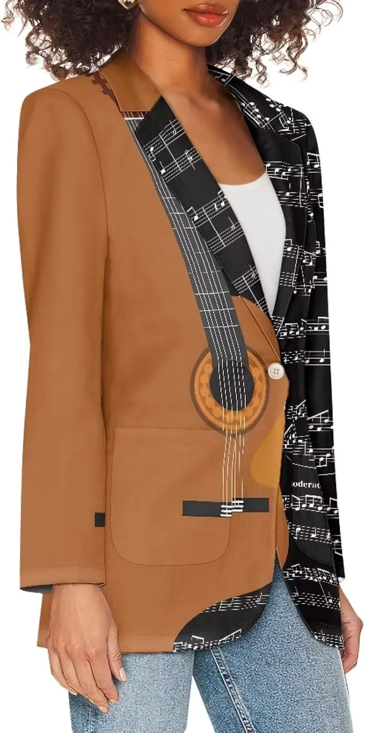 Novelty Women's Casual Blazers Long Sleeve Open Front Button Work Offic Blazer Jackets with Pockets