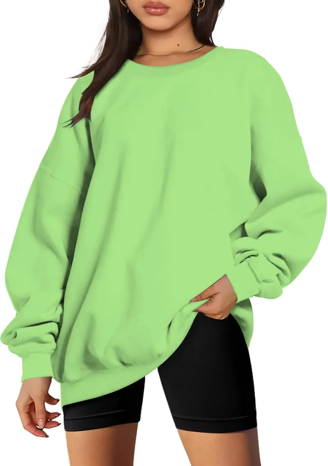 Oversized Crewneck Sweatshirt Women Trendy y2k Clothes Teen Girls Long Sleeve Drop Shoulder Pullover Fleece Sweatshirts
