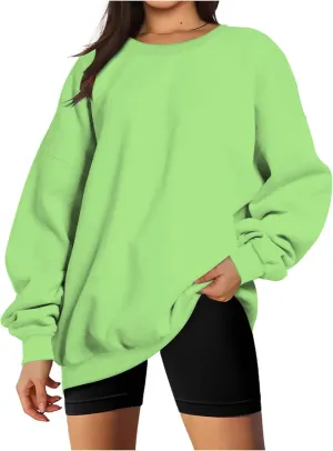 Oversized Crewneck Sweatshirt Women Trendy y2k Clothes Teen Girls Long Sleeve Drop Shoulder Pullover Fleece Sweatshirts