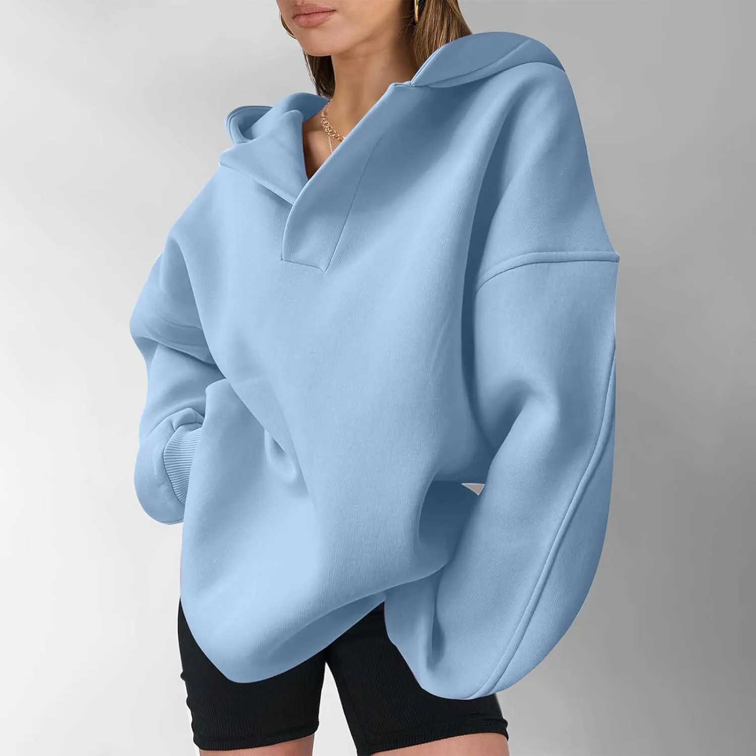 Oversized Hoodie for Women Casual Long Sleeve Pullover Solid Sweatshirt Streetwear Ribbed Fall Winter Top Athleisure