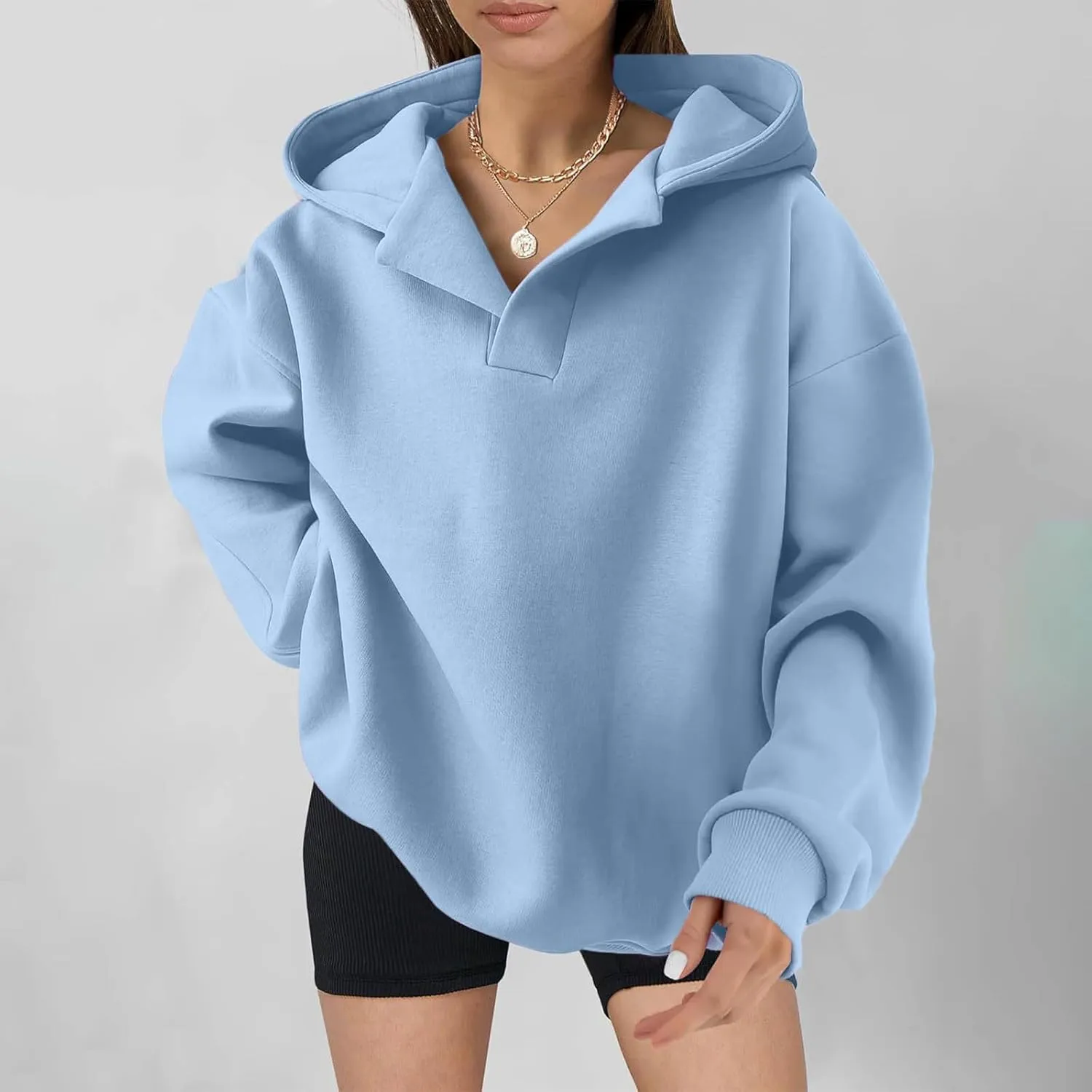 Oversized Hoodie for Women Casual Long Sleeve Pullover Solid Sweatshirt Streetwear Ribbed Fall Winter Top Athleisure