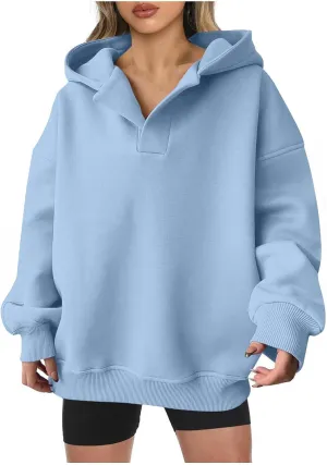 Oversized Hoodie for Women Casual Long Sleeve Pullover Solid Sweatshirt Streetwear Ribbed Fall Winter Top Athleisure