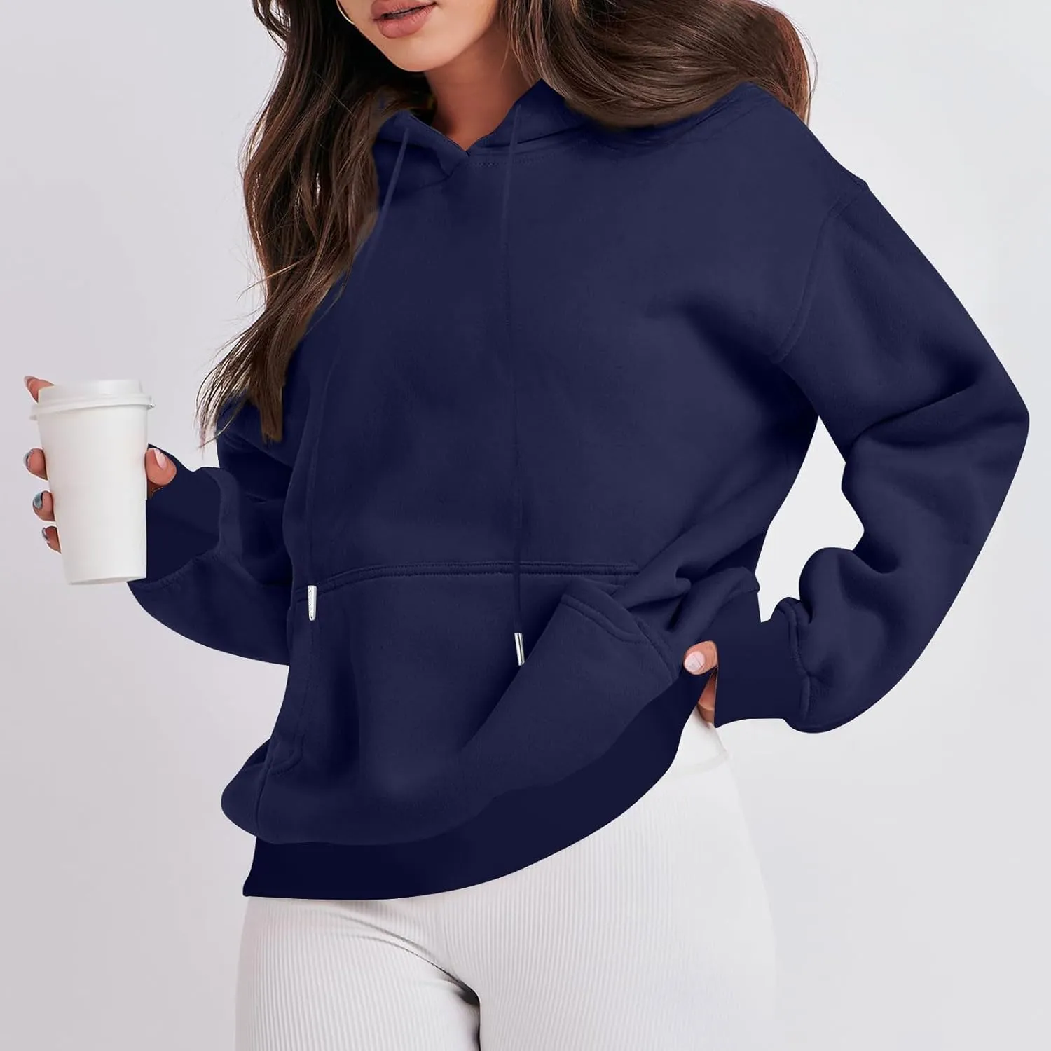 Oversized Hoodies for Women Loose Long Sleeve Crew Neck Sweatshirts Hooded Classic Solid Pullover with Pockets