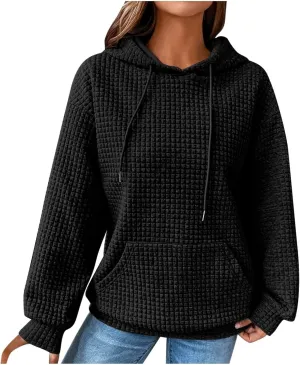 Oversized Hoodies for Women Trendy Casual Waffle Sweatshirt Y2k Drawstring Long Sleeve Pullover Cute Hoodie w/Pockets
