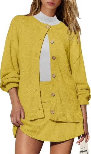Panadila Womens Sweater Skirt Set 2 Piece Outfits Sweater Skort Set Lounge Cardigan and Knit Skirt Matching Outfits