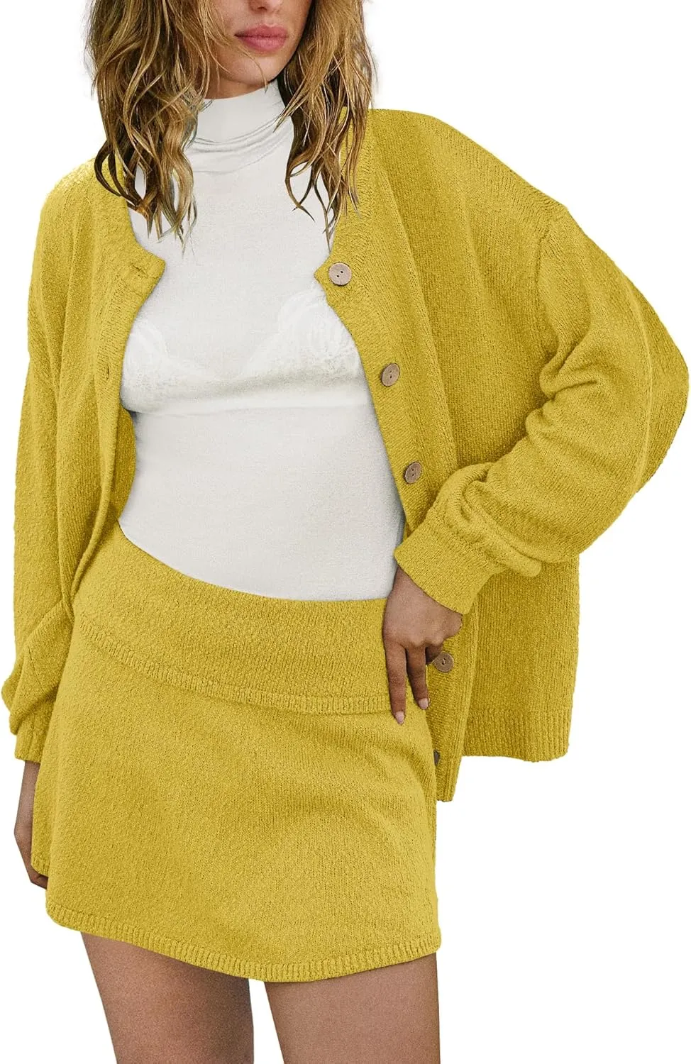 Panadila Womens Sweater Skirt Set 2 Piece Outfits Sweater Skort Set Lounge Cardigan and Knit Skirt Matching Outfits