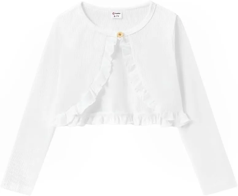 PATPAT Girl Sweater Long Sleeve Ruffle Knit Dress Cover Cardigan Shrug Sweater for Girls 5 Years-10 Years
