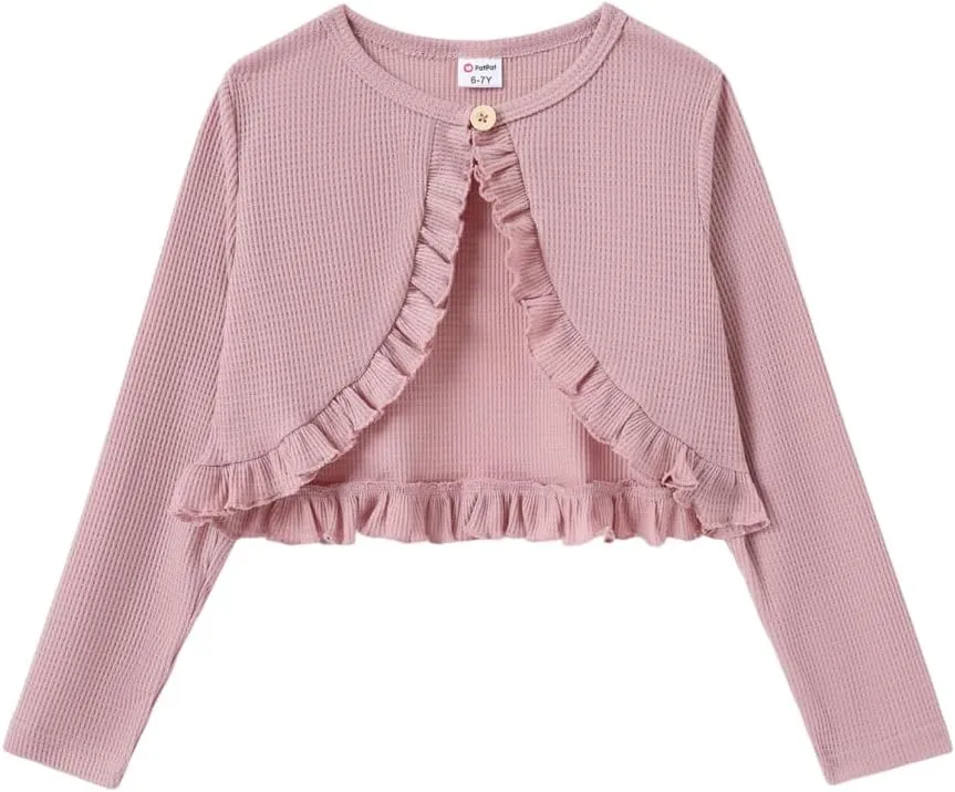 PATPAT Girl Sweater Long Sleeve Ruffle Knit Dress Cover Cardigan Shrug Sweater for Girls 5 Years-10 Years