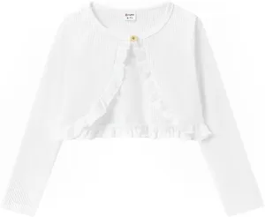 PATPAT Girl Sweater Long Sleeve Ruffle Knit Dress Cover Cardigan Shrug Sweater for Girls 5 Years-10 Years