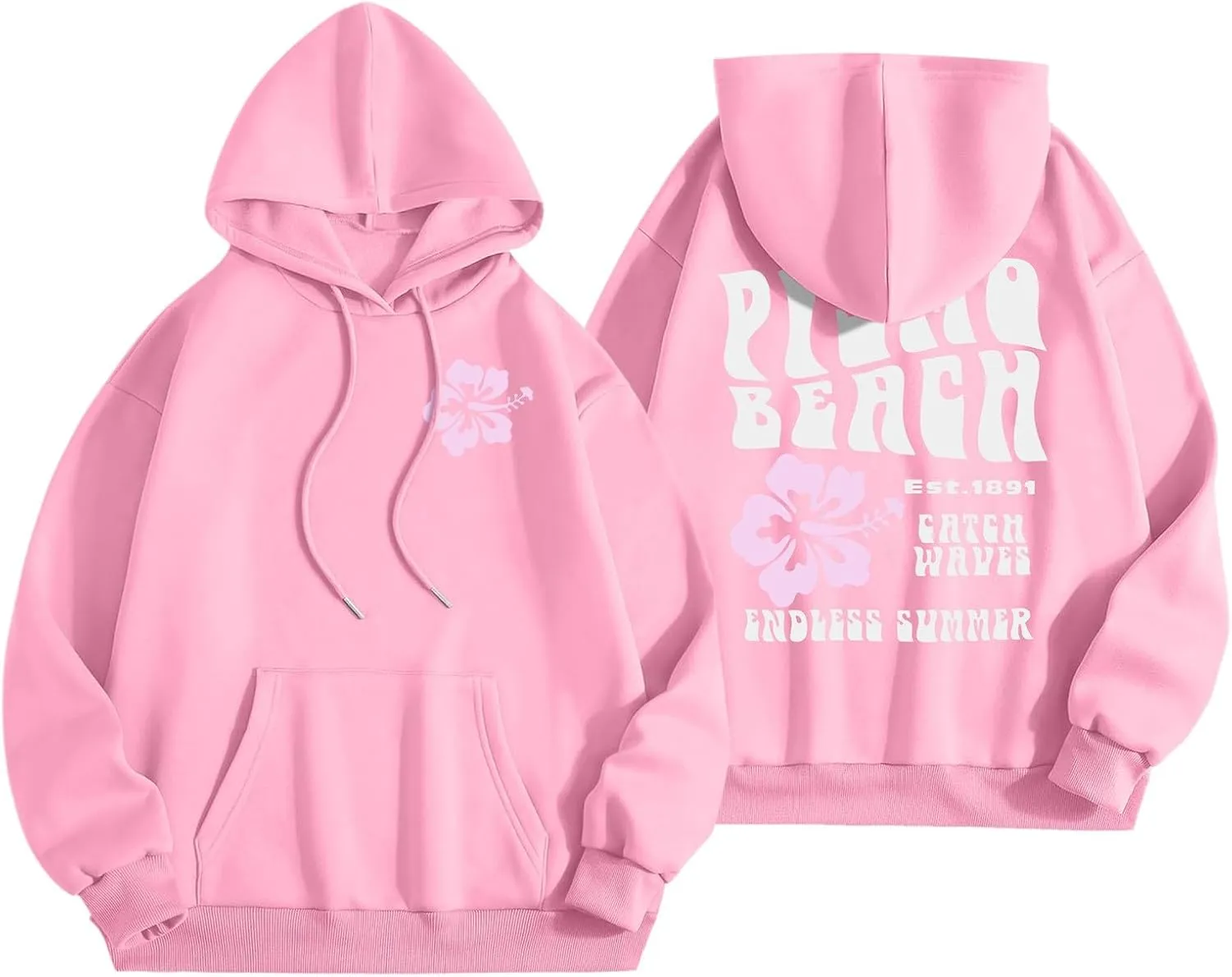 Pink pom Puff Hoodie Sweatshirts for Teen Girl Womens Pink pom Puff Hoodie Y2K Preppy Oversized Sweatshirt for Teen Girls Long Sleeve Drawstring Pullover Hoodies AZ43-Pink Small