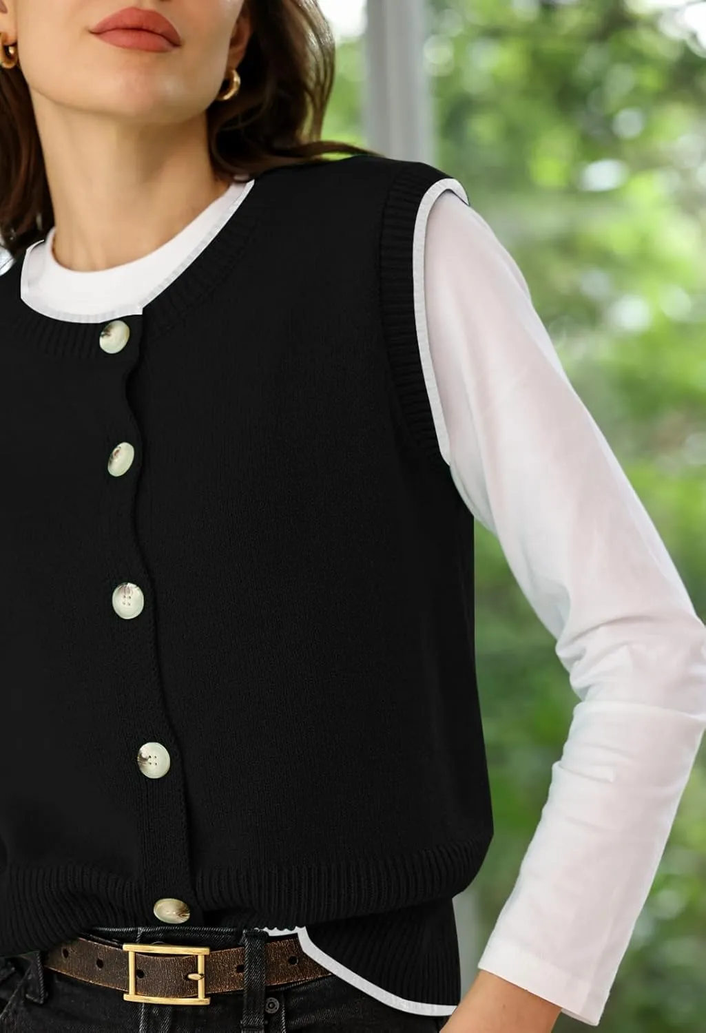 Pink Queen Women's Sweater Vest 2025 Sleeveless Tank Tops Casual Crewneck Button Down Fashion Knitted Vest Cardigans