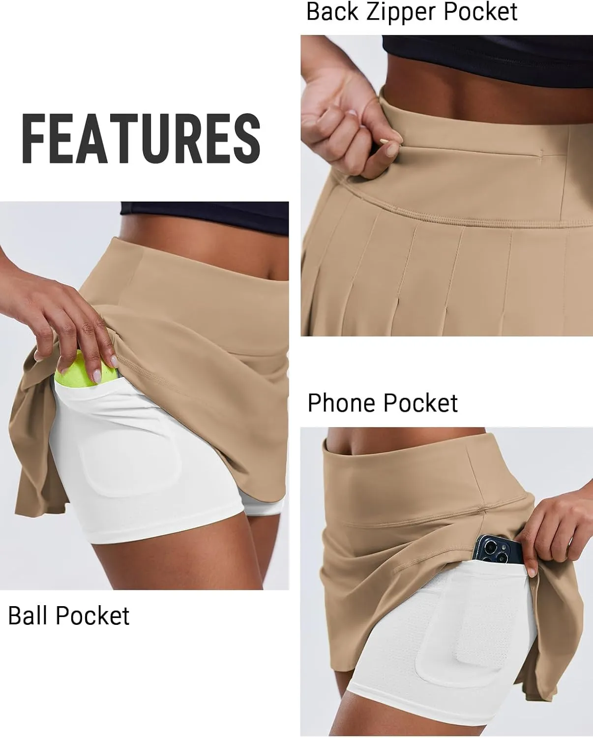 PINSPARK Pleated Tennis Skirts for Women with Short Pockets High Waisted Athletic Golf Skort Workout Pickleball Mini Skirt