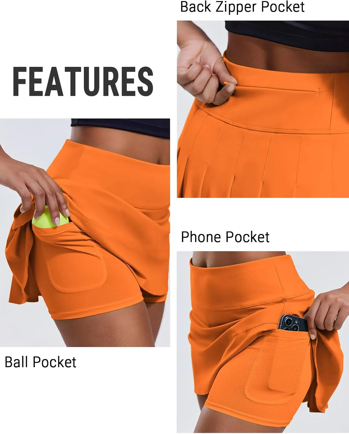 PINSPARK Pleated Tennis Skirts for Women with Short Pockets High Waisted Athletic Golf Skort Workout Pickleball Mini Skirt
