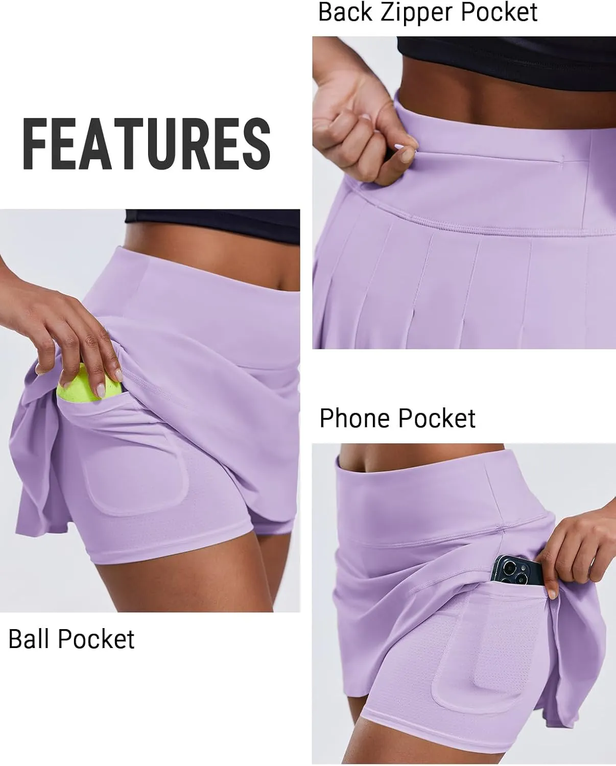 PINSPARK Pleated Tennis Skirts for Women with Short Pockets High Waisted Athletic Golf Skort Workout Pickleball Mini Skirt