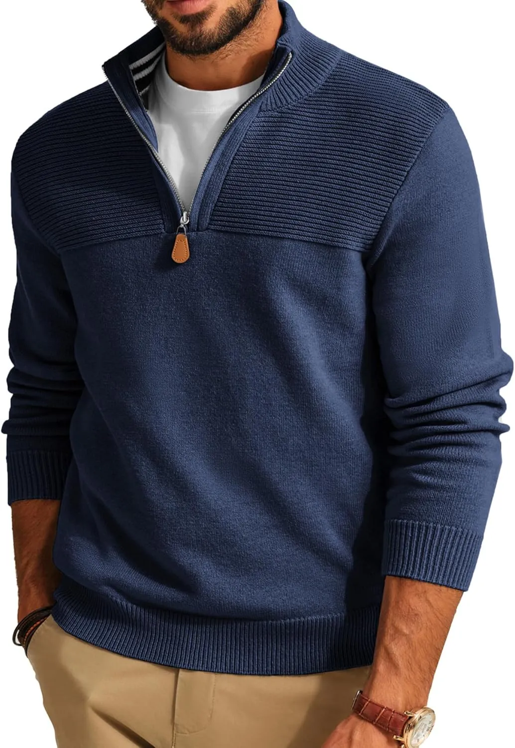 PJ PAUL JONES Men's Quarter Zip Sweater Slim Fit Casual Pullover Sweater Mock Neck Polo Sweaters