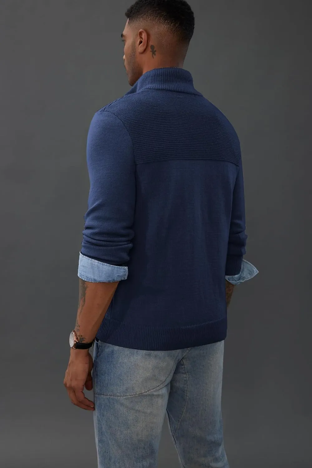 PJ PAUL JONES Men's Quarter Zip Sweater Slim Fit Casual Pullover Sweater Mock Neck Polo Sweaters