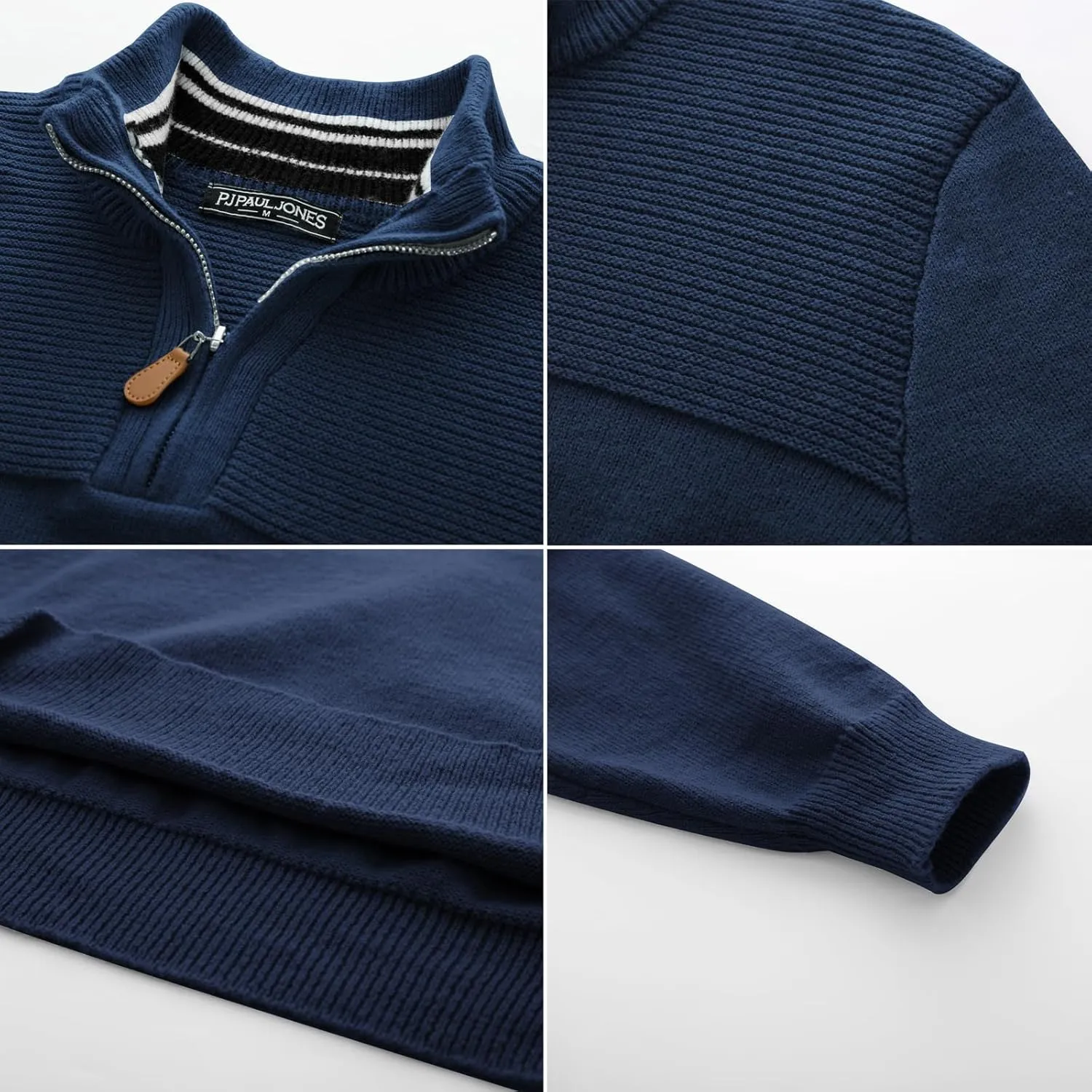 PJ PAUL JONES Men's Quarter Zip Sweater Slim Fit Casual Pullover Sweater Mock Neck Polo Sweaters